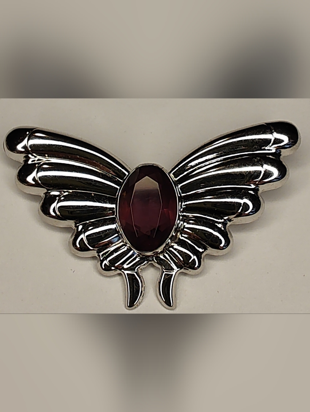 vintage sterling silver butterfly brooch With Purple Amethyst Stone Carla S.S.